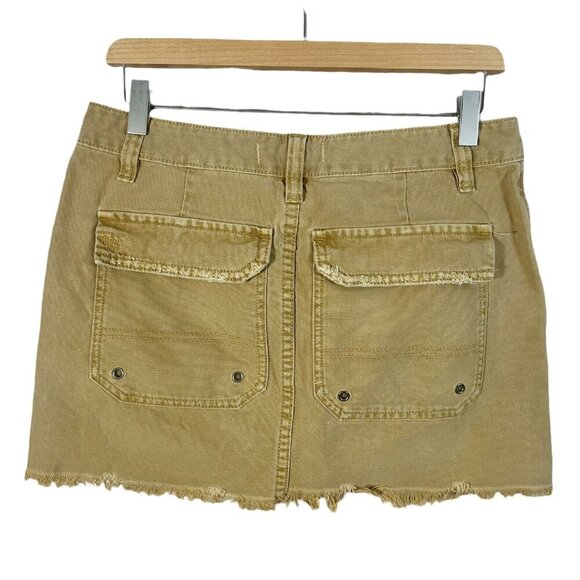 Free People Cargo Khaki Cargo Mini Skirt Distressed Raw Hem Tan Women's Size 28 - Picture 3 of 5